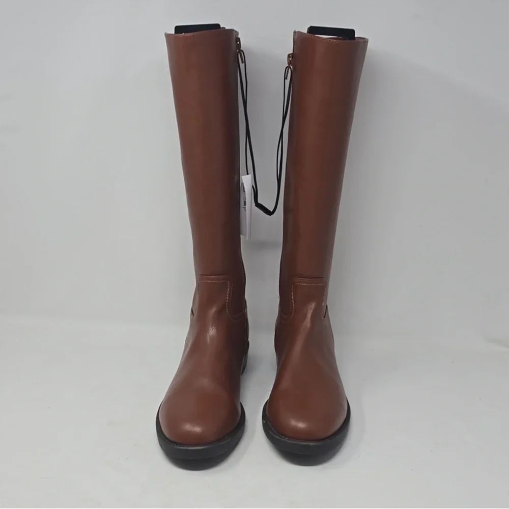 NWT NEW Ann Taylor Loft Brown Faux Vegan Leather Knee High Ridding Boots Size 9 - Picture 2 of 6